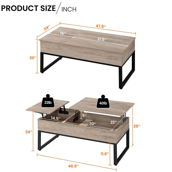 Latitude Run Embden Lift Top Extendable Sled Coffee Table With